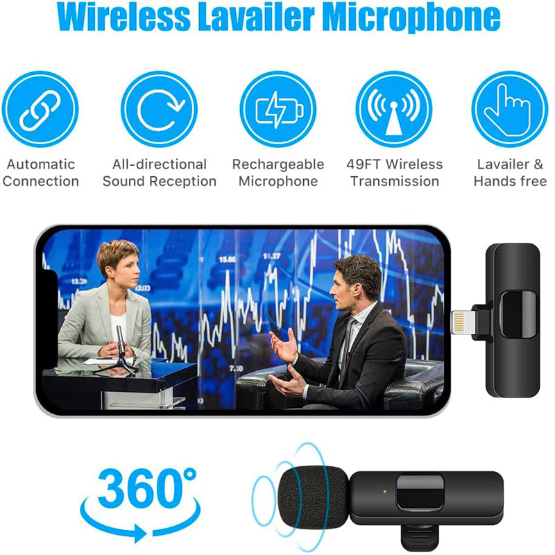 2 Pack Wireless Lavalier Microphone for iPhone iPad Noise Reduction Clip