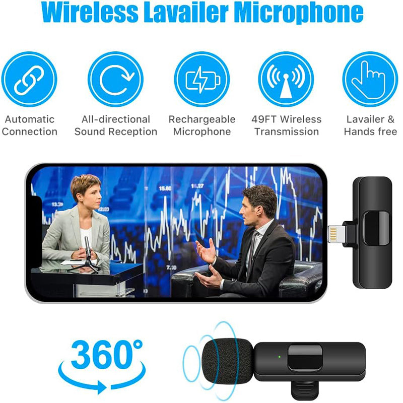 2 Pack Wireless Lavalier Microphone for iPhone iPad Noise Reduction Cl