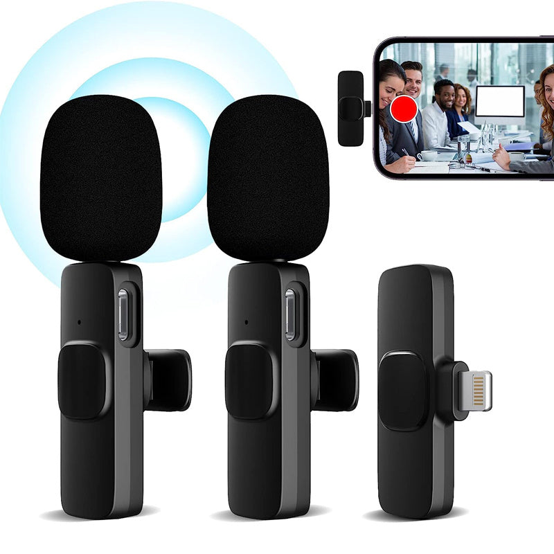 2 Pack Wireless Lavalier Microphone for iPhone iPad Noise Reduction Cl