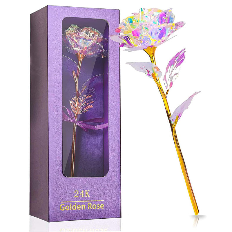 24K Golden Foil Galaxy Fake Rose Flower with Gift Box
