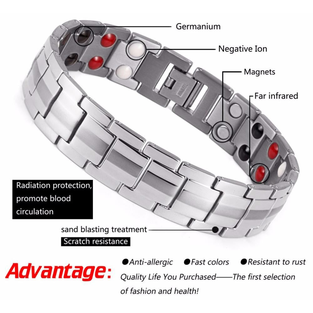 Double Strength 4 Element Titanium Magnetic Therapy Health Bracelet Pain Relief