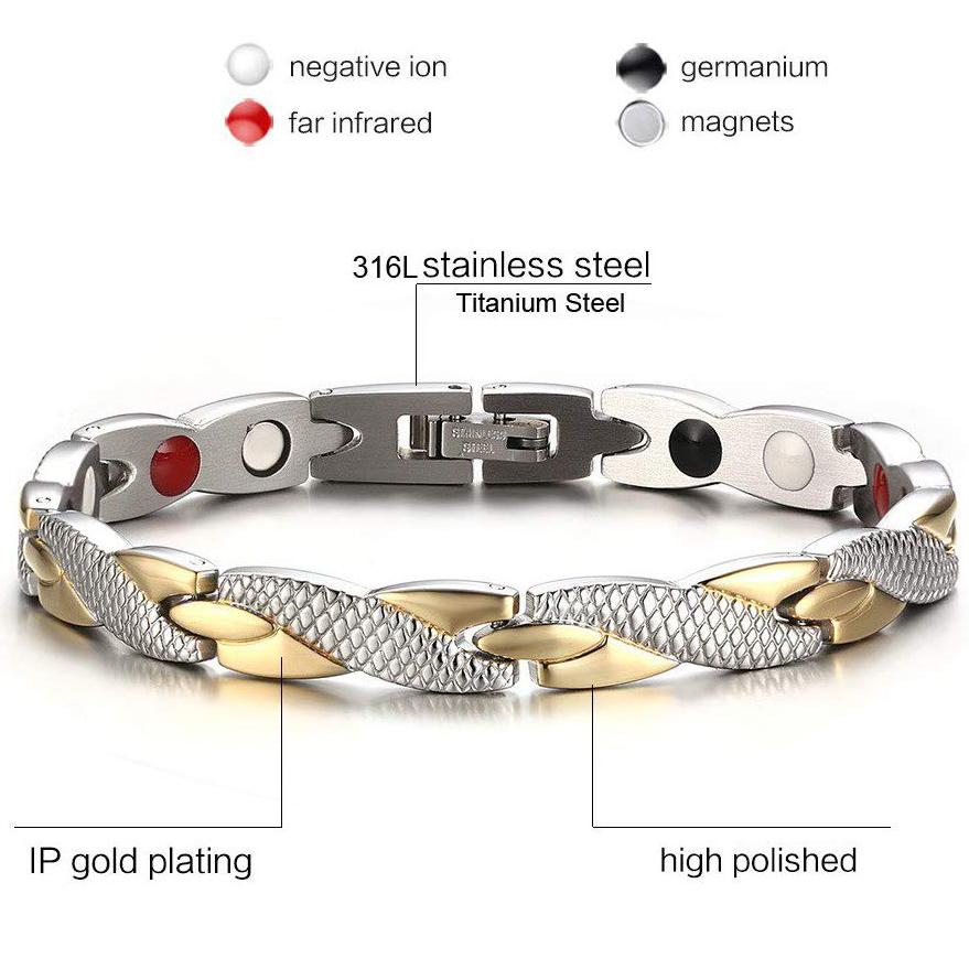 Gold Silver Titanium Steel Magnetic Therapy Health Link Bracelet Men Women
