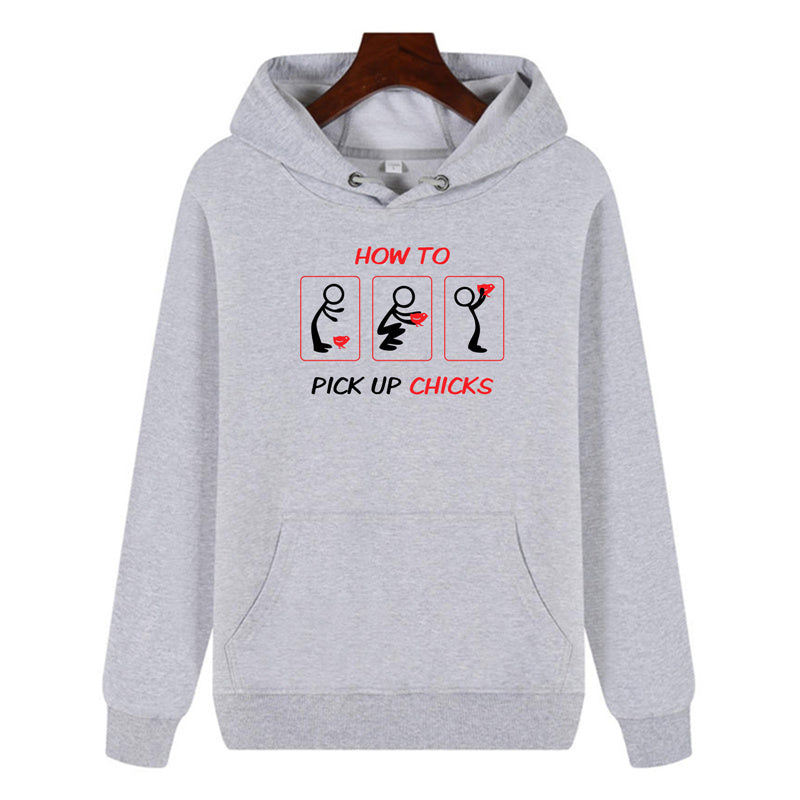 Funny Humor Print Hoodie How To Pick Up Chicks Hooded Sweatshirt