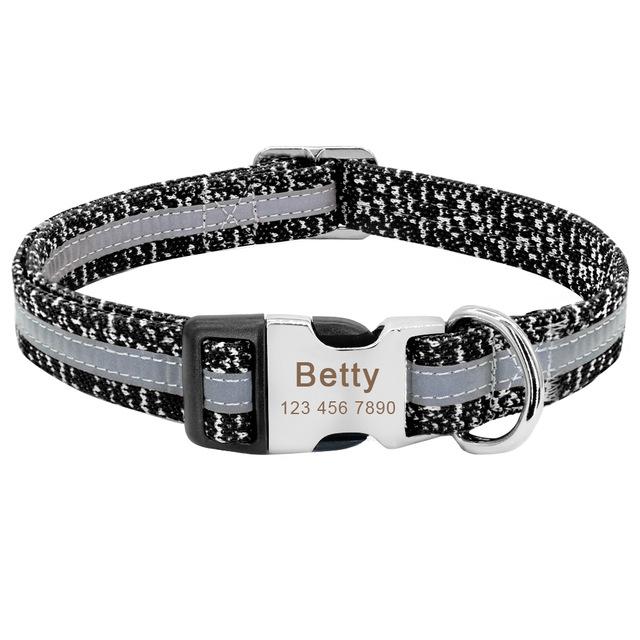 Reflective Personalized Nylon Dog Collar with Engrave Nameplate ID