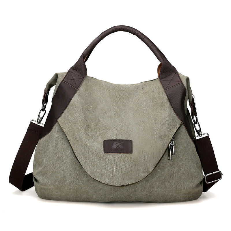 Large Pocket Women's Shoulder Cross-body Handbags Canvas Leather Bags