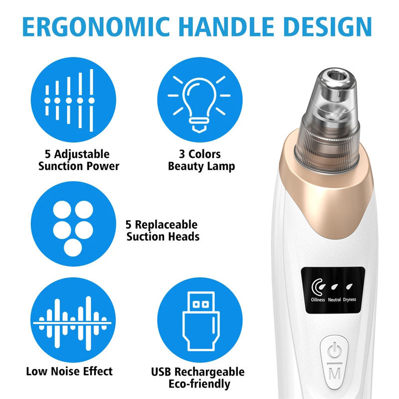 Blackhead Remover Pore Vacuum Facial Pore Cleaner Kit Tool USB Rechargeable Electric