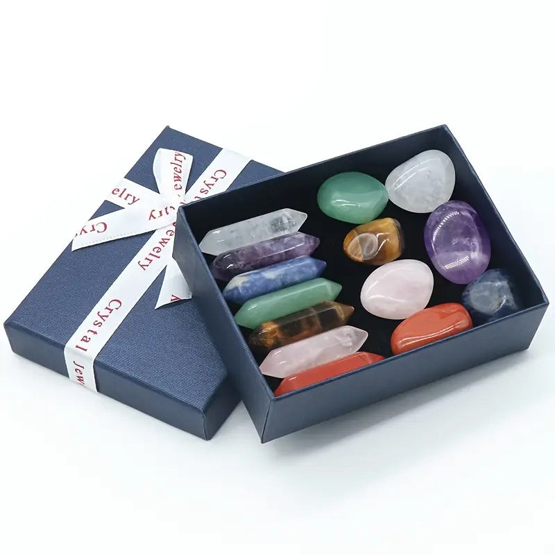 14pcs Chakra Crystal Set with Rose Quartz Gift Box