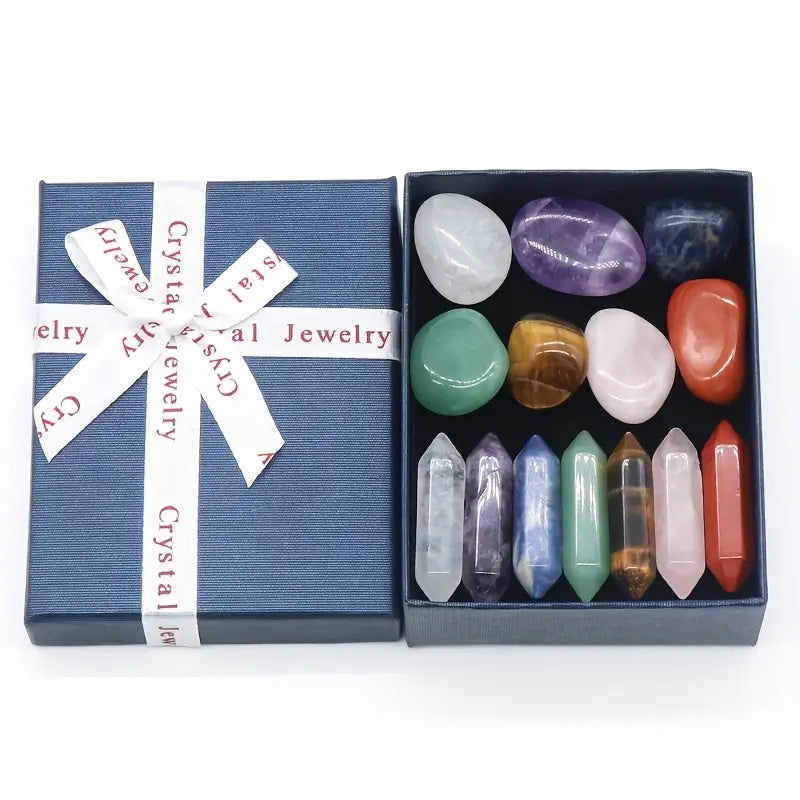 14pcs Chakra Crystal Set with Rose Quartz Gift Box