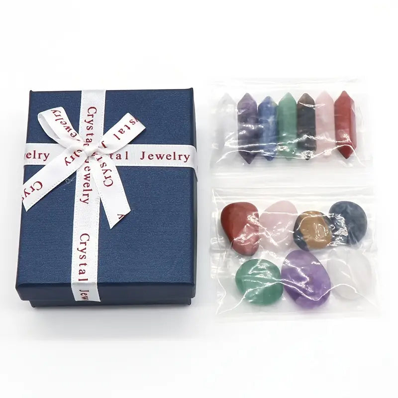 14pcs Chakra Crystal Set with Rose Quartz Gift Box