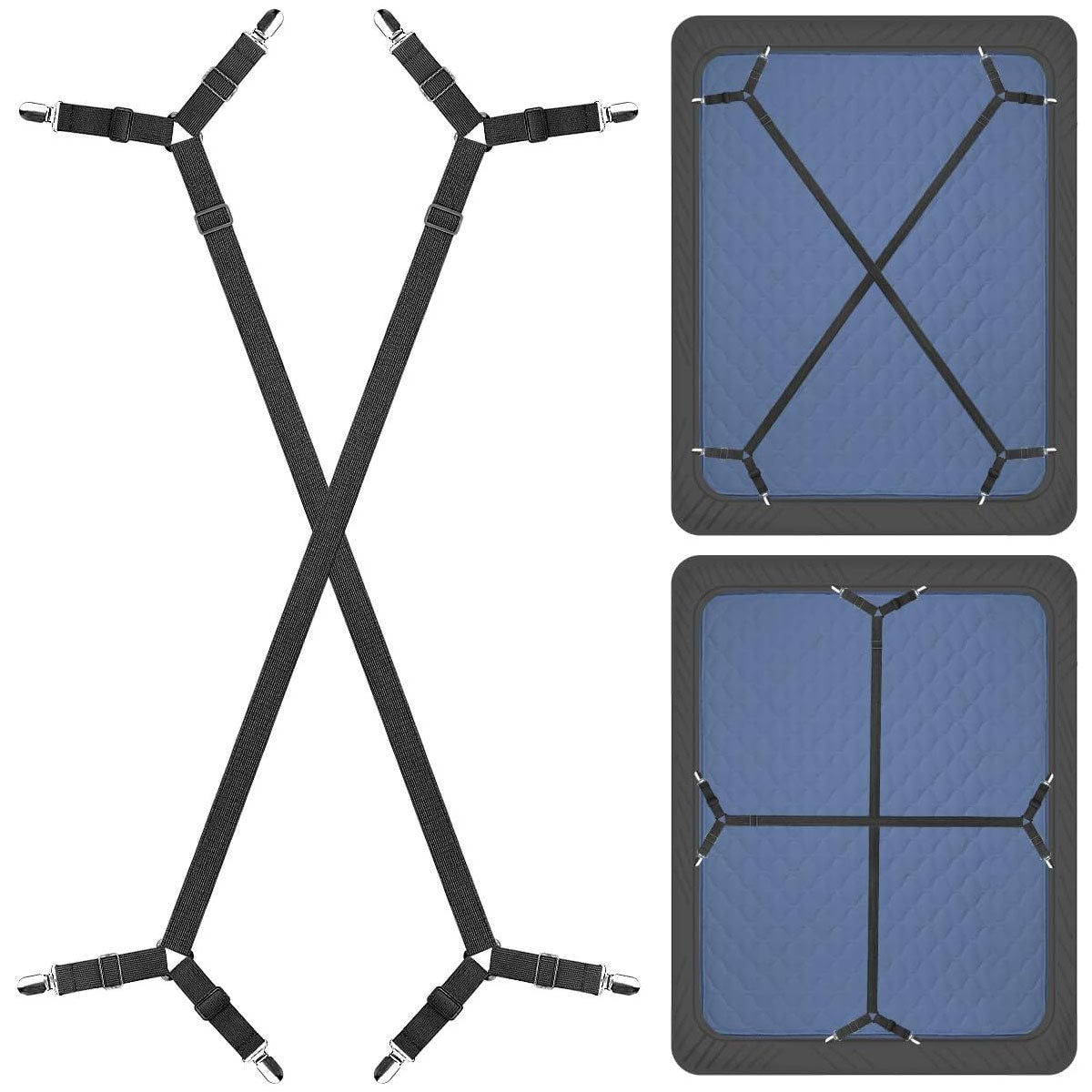 4PCS Bed Sheet Clips Keep Bedsheets in Place - Corner Bands Suspenders for  Flat Or Fitted Sheets - Mattress Sheets Grippers Holders Straps Fits from  Twin to Queen to King - Garters
