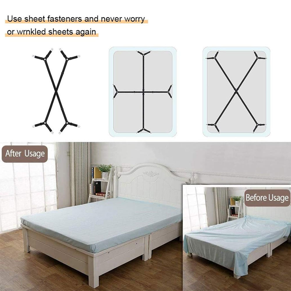  Bed Band The Original Adjustable  Fastener/Holder/Strap/Suspender/Gripper for Your Sheets (2 Pack - Black) :  Home & Kitchen