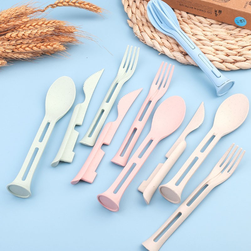 Wheat Straw Cutlery Reusable Utensils 3 in 1 Spoon Fork Knife Tableware