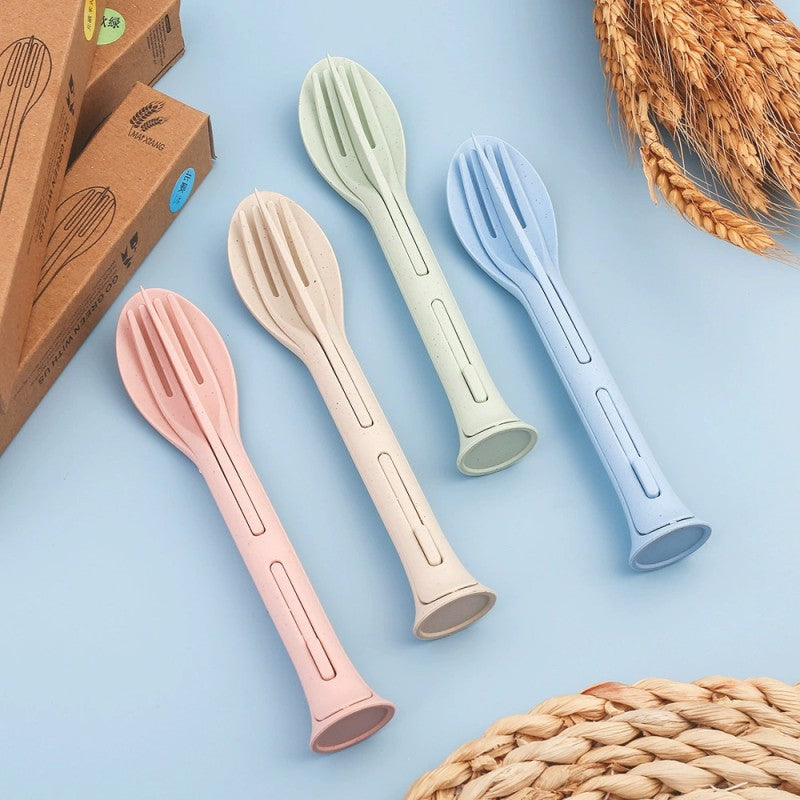 Wheat Straw Cutlery Reusable Utensils 3 in 1 Spoon Fork Knife Tableware