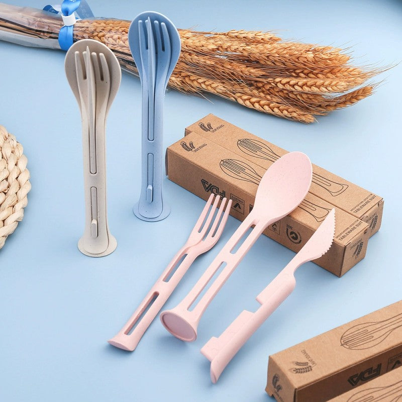 Wheat Straw Cutlery Reusable Utensils 3 in 1 Spoon Fork Knife Tableware