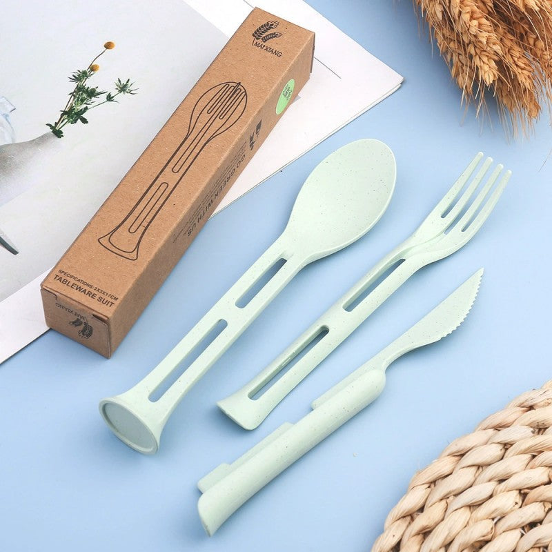 Wheat Straw Cutlery Reusable Utensils 3 in 1 Spoon Fork Knife Tableware