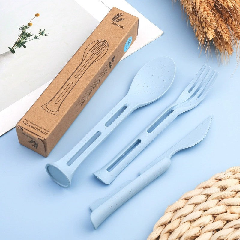 Wheat Straw Cutlery Reusable Utensils 3 in 1 Spoon Fork Knife Tableware