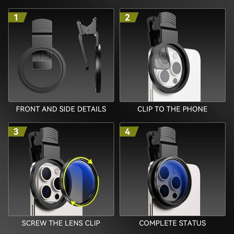 52mm Clip-on CPL Phone Cameralens Circular Polarizer Polarizing Filter Kit ﻿