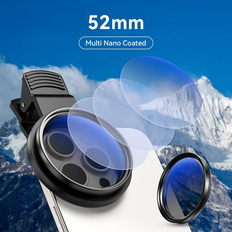52mm Clip-on CPL Phone Cameralens Circular Polarizer Polarizing Filter Kit ﻿