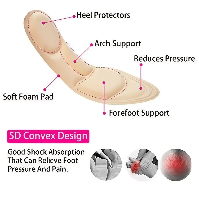 5D Sponge Barefoot Comfort Arch Support Shoes Insoles and High Heel Inserts