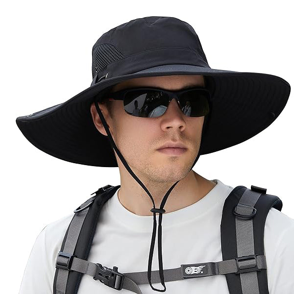 Wide Brim Bucket Hat Men's Fishing Hat Sun Cowboy Cap UPF 50+ Waterpro –  Wise Living NZ