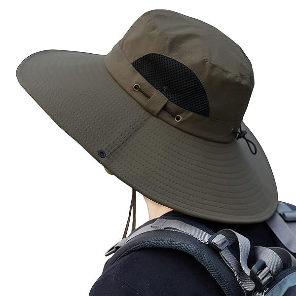 Wide Brim Bucket Hat Men's Fishing Hat Sun Cowboy Cap UPF 50+