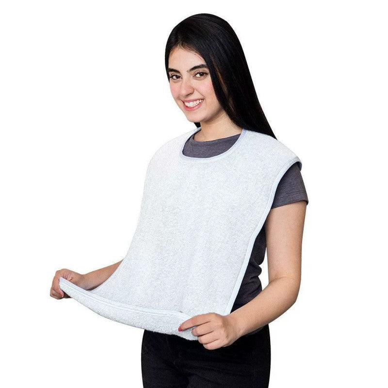 Adjustable Reusable Clothing Protector Bib with Crumb Catcher and Pocket