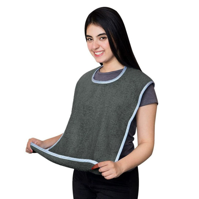 Adjustable Reusable Clothing Protector Bib with Crumb Catcher and Pocket