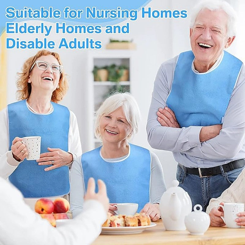 Adjustable Reusable Clothing Protector Bib with Crumb Catcher and Pocket