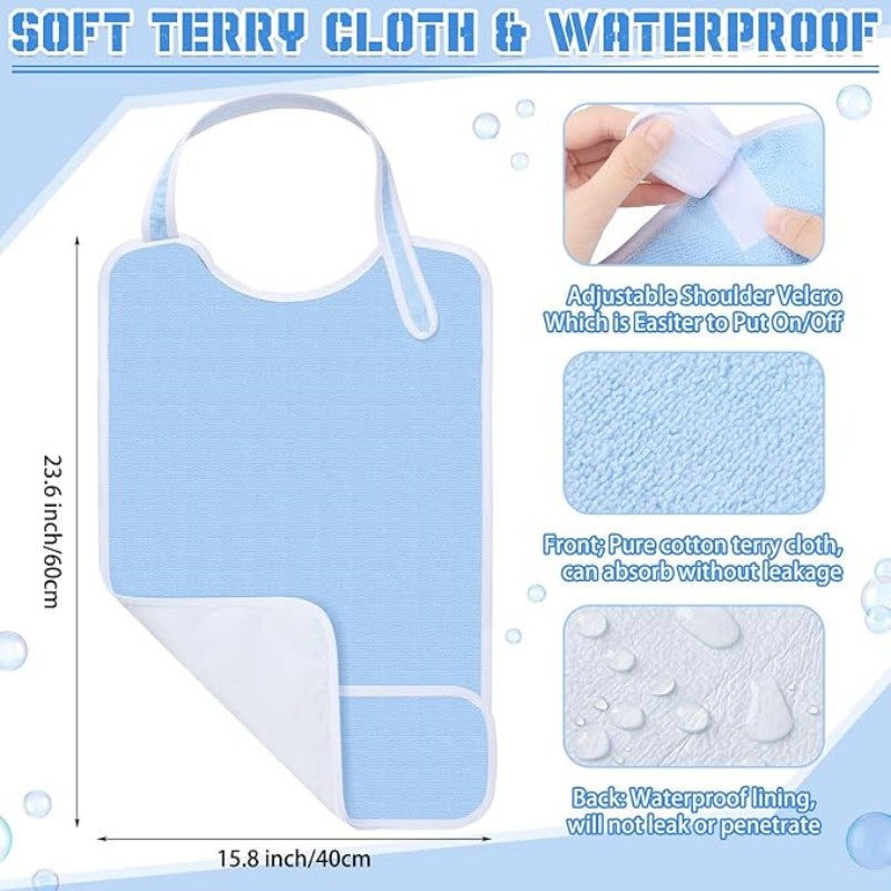 Adjustable Reusable Clothing Protector Bib with Crumb Catcher and Pocket