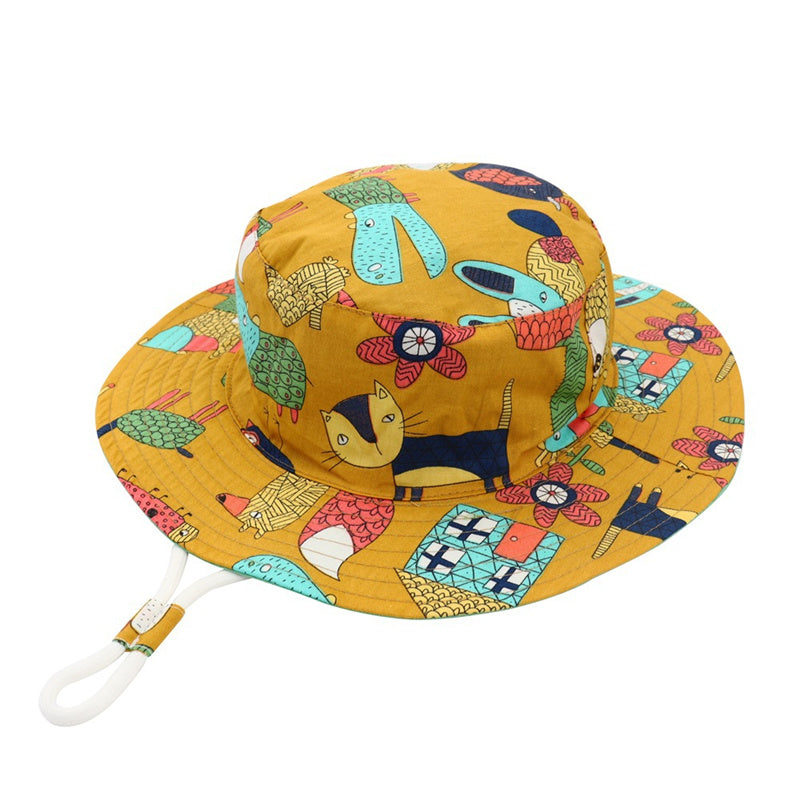 Baby Girls Boys Summer Sun Hat Kids Chin Strap Bucket Hats Beach Fisherman Cap