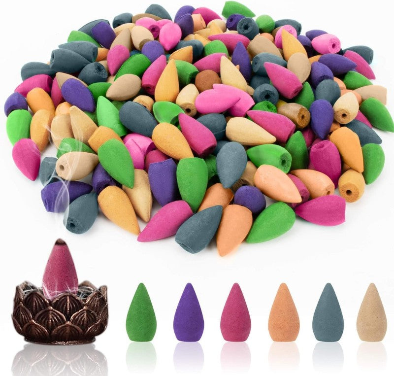 120pcs Natural Backflow Incense Cones Waterfall Sandalwood Rose Lavender Molly