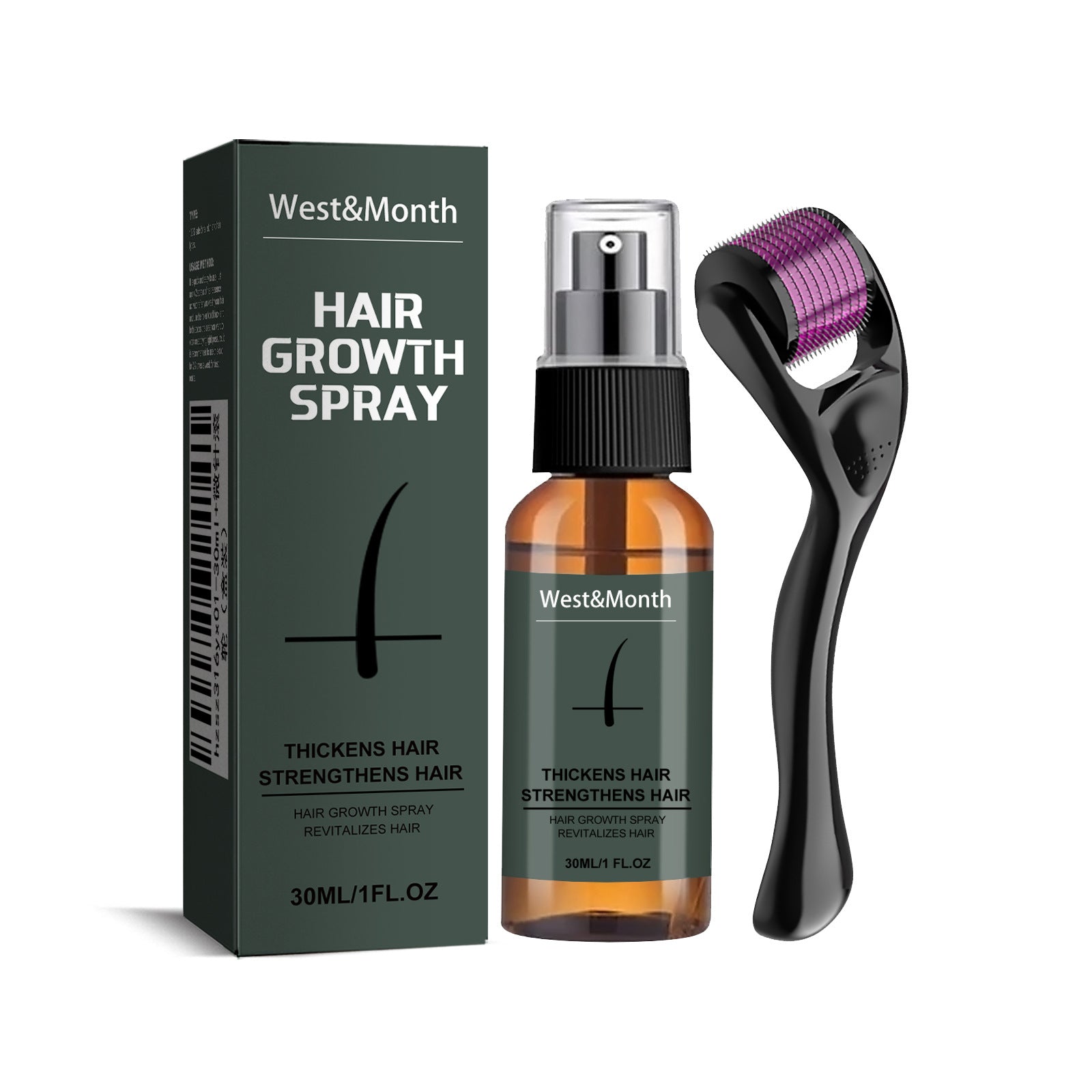 West&Month Beard Growth Spray 30ml with Beard Roller Beard Care Kit