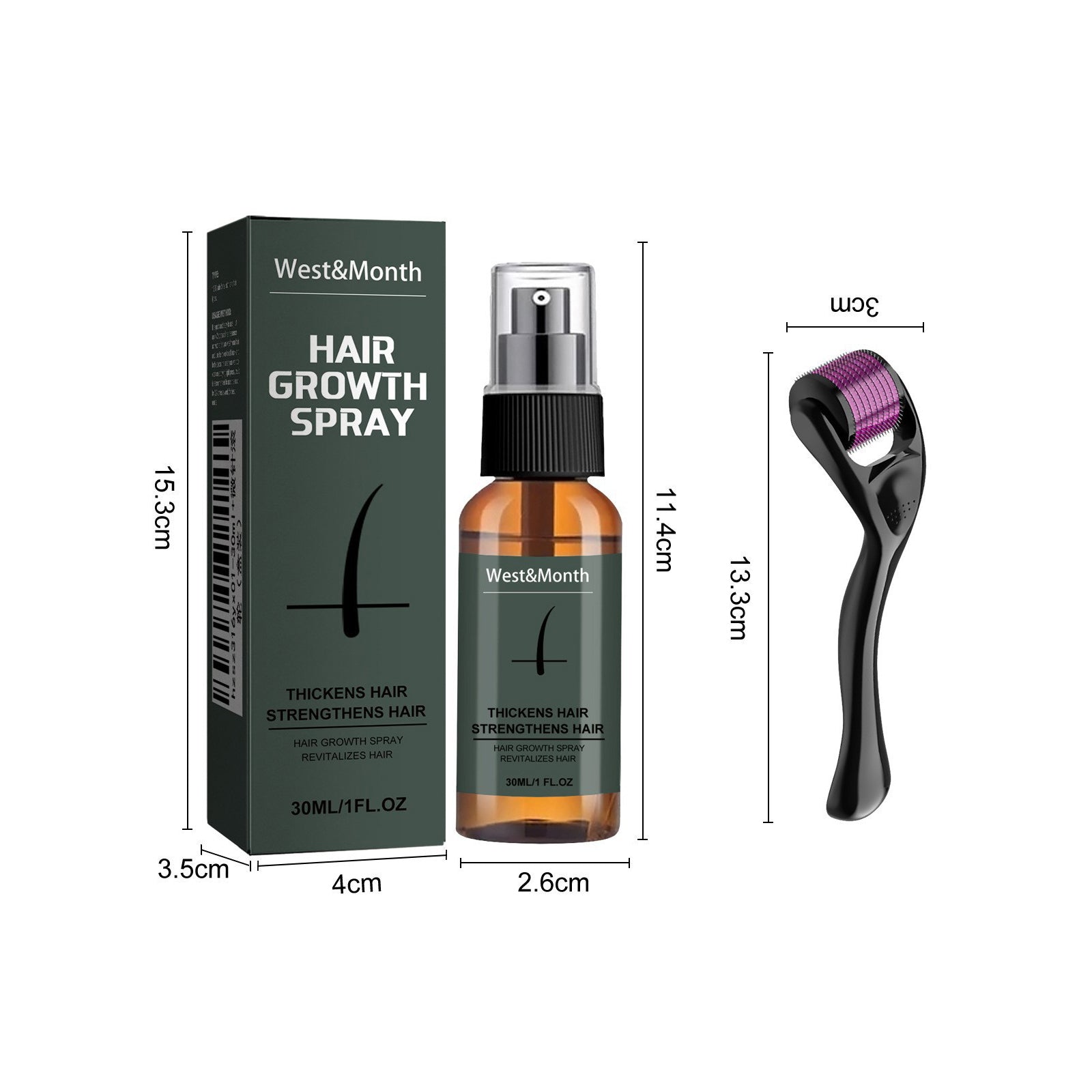 West&Month Beard Growth Spray 30ml with Beard Roller Beard Care Kit