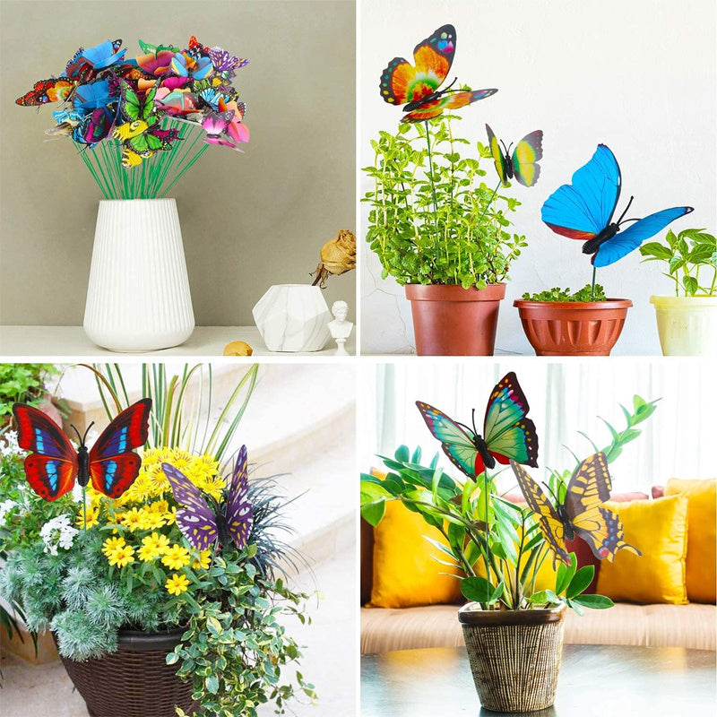 50 or 100 Colourful Butterflies Stakes Garden Yard Decoracion