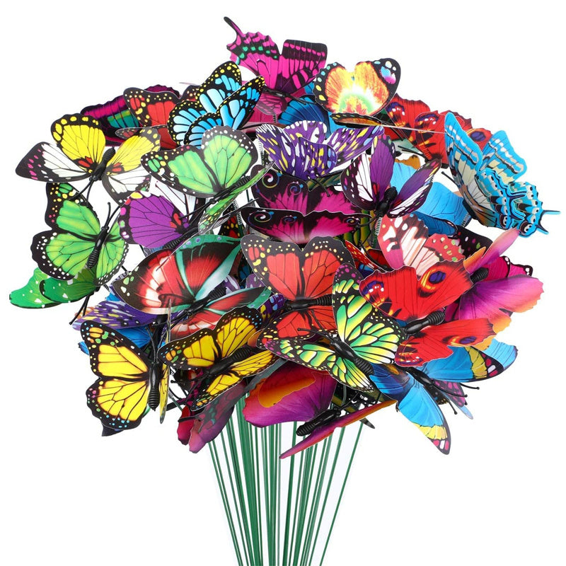 50 or 100 Colourful Butterflies Stakes Garden Yard Decoracion