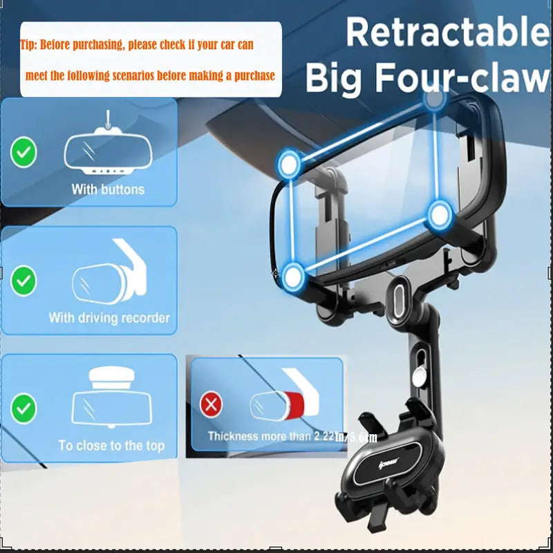 360° Car Phone Holder Mount Free Adjustment Rear View Mirror Phone Holder for Car