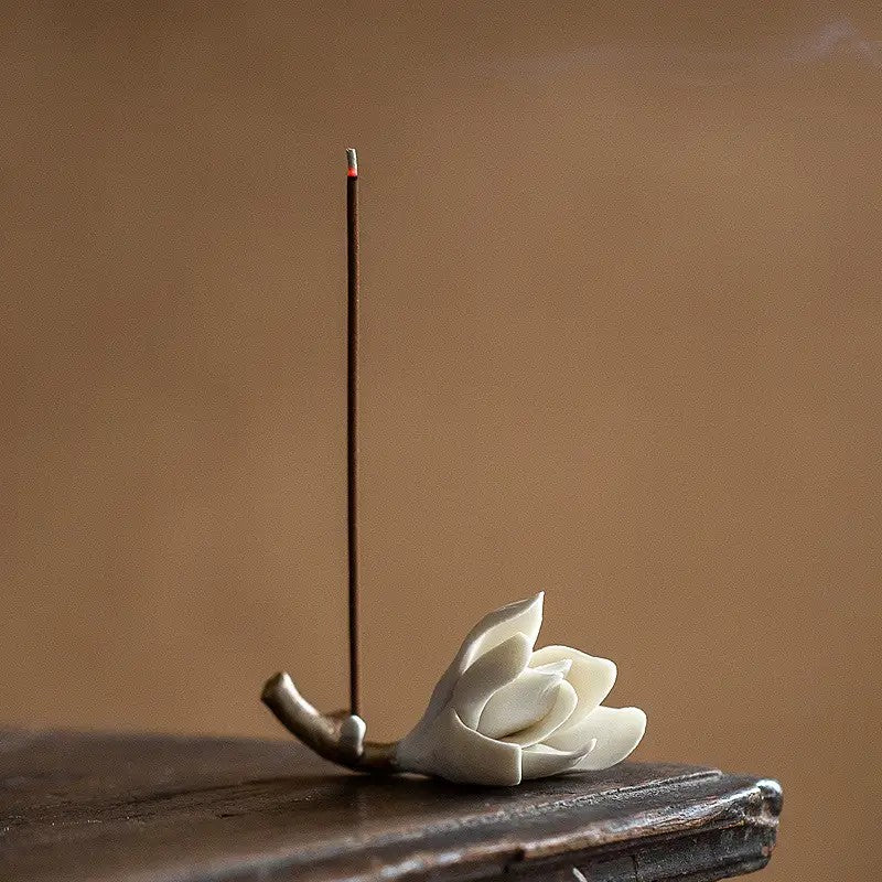 Creative Handmade Ceramic Magnolia Burner Flower Incense Stick Holder