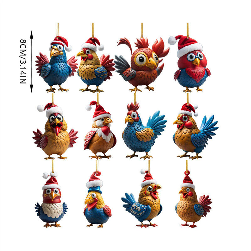 Chicken Rooster Hens Christmas Tree Decoration Thanksgiving Day Hanging