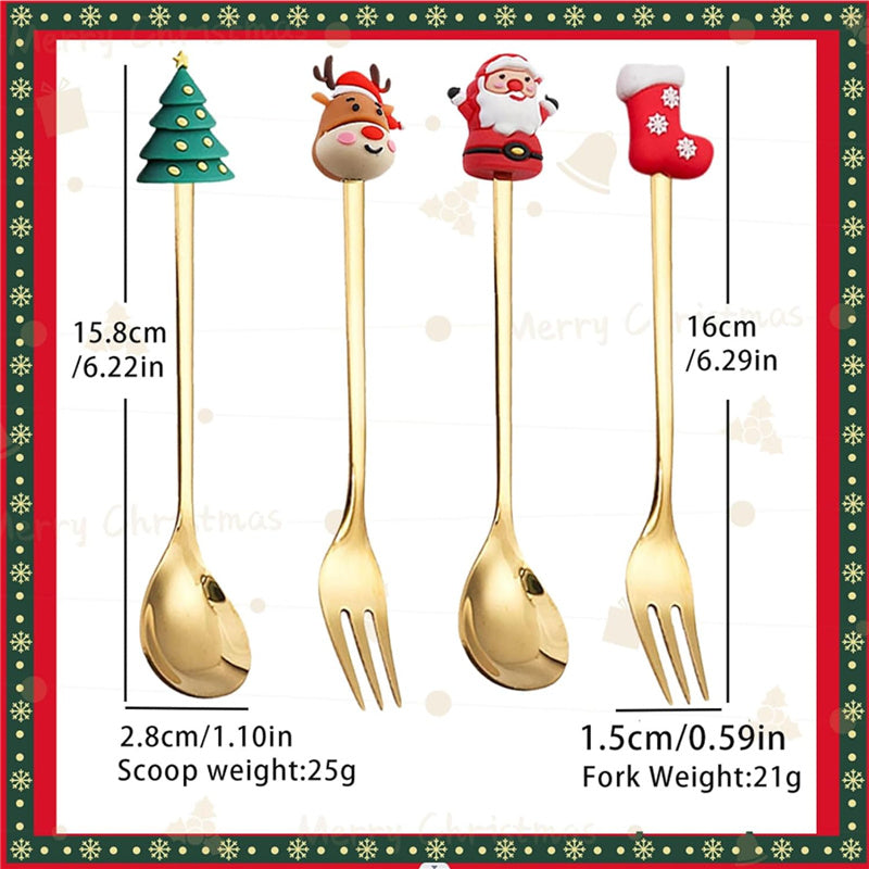 Stainless Steel Christmas Coffee Spoon Dinner Forks Set Party Supply