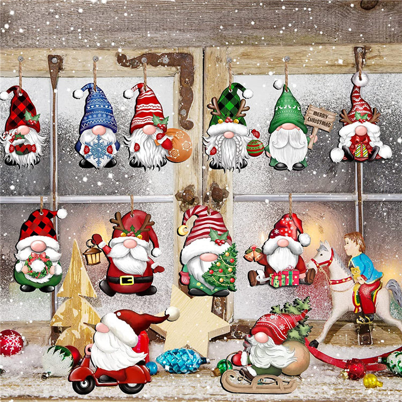 24 Pieces Christmas Gnome Wooden Hanging Ornaments