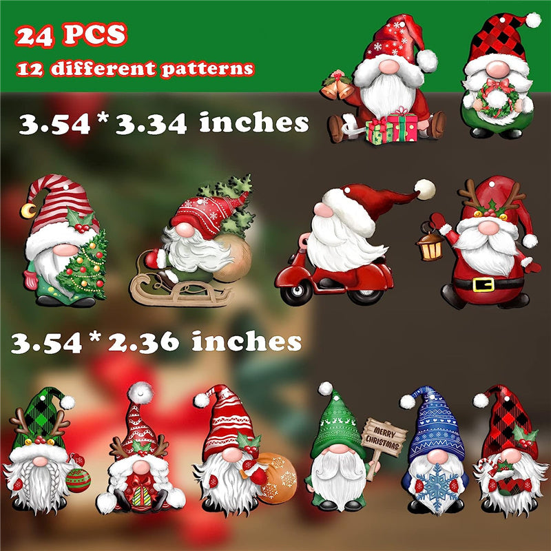 24 Pieces Christmas Gnome Wooden Hanging Ornaments