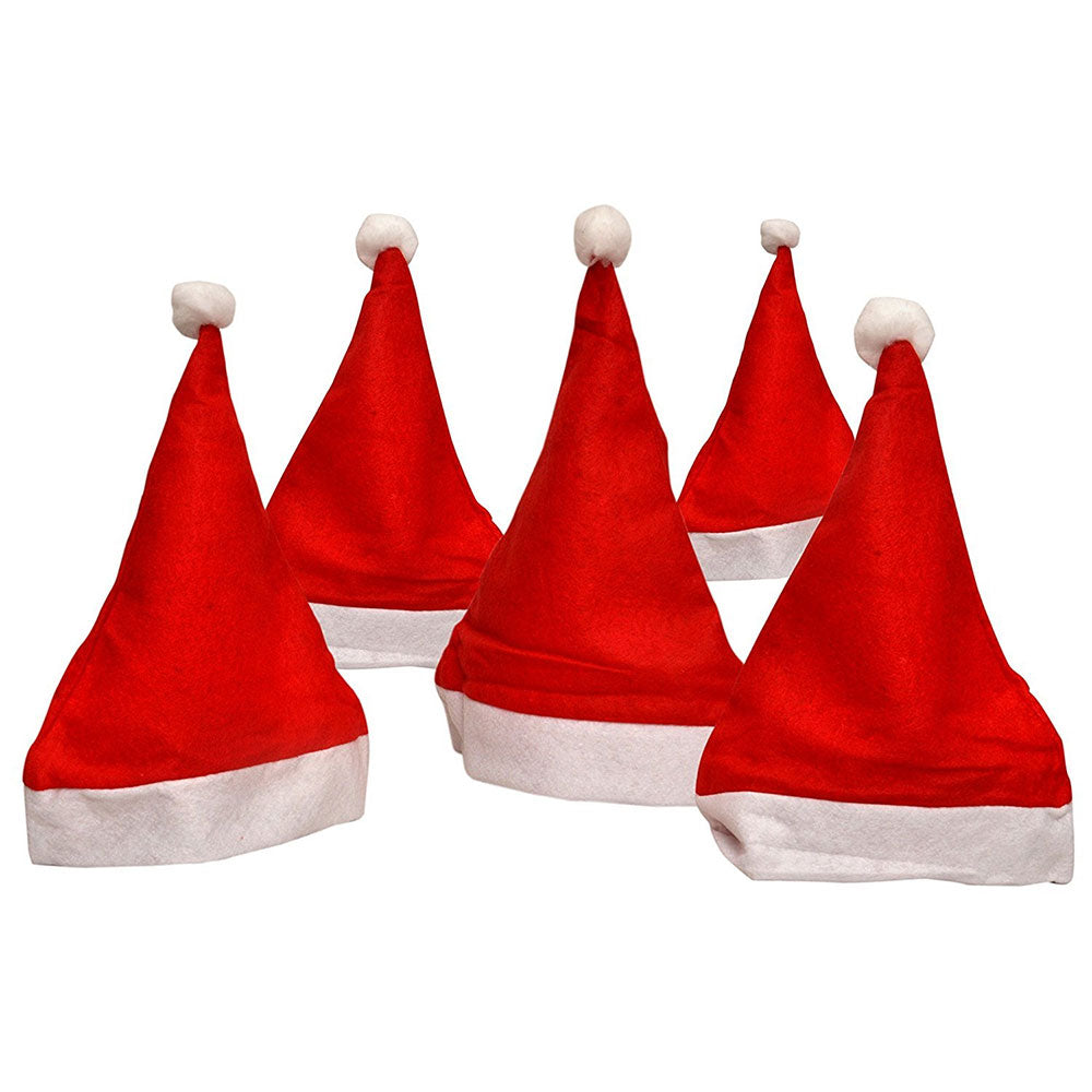 5PCs Christmas Hat Felt Santa Hat Xmas Caps Party Headwear for Adults and Kids