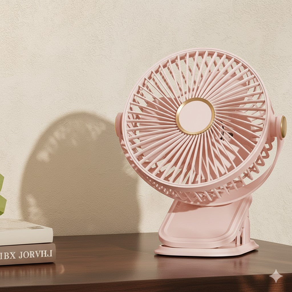 Clip on Portable Fan Rechargeable 720 ° Adjustable with LED Lights