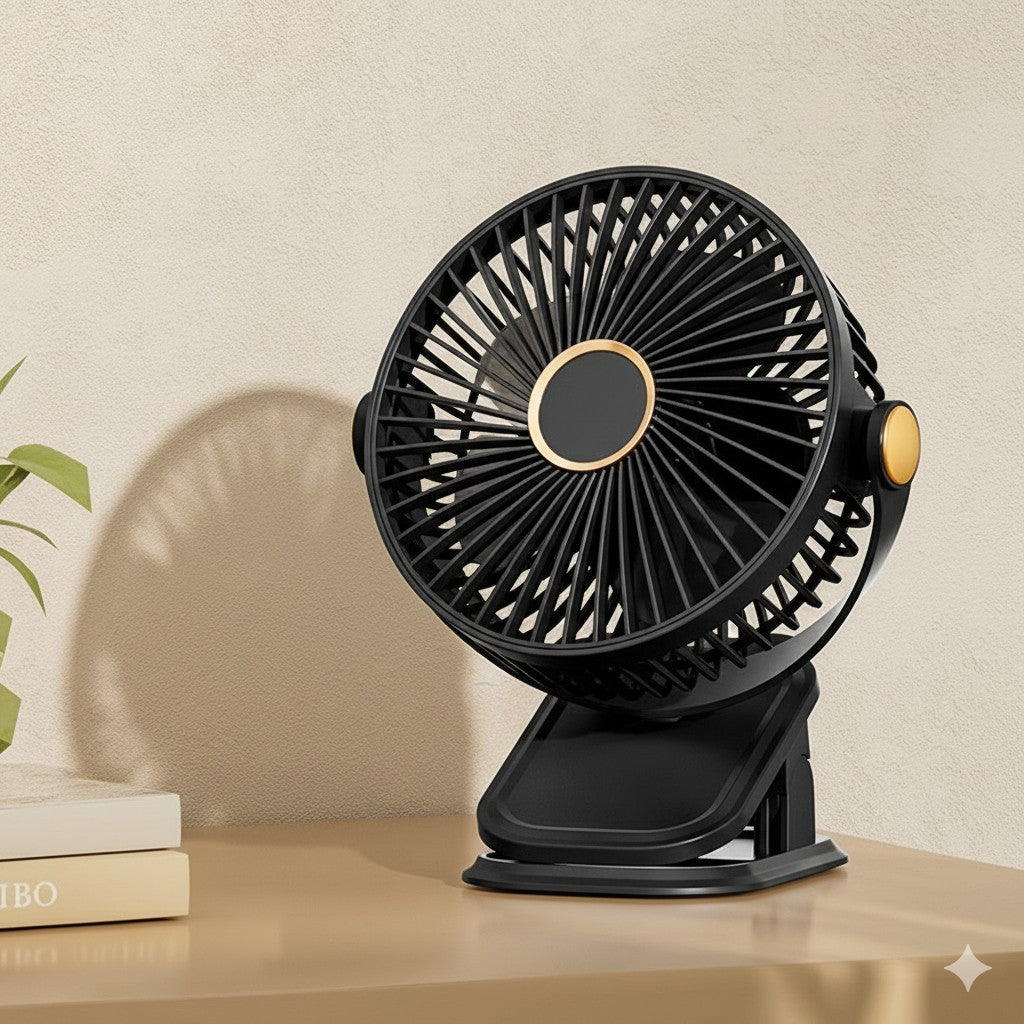 Clip on Portable Fan Rechargeable 720 ° Adjustable with LED Lights