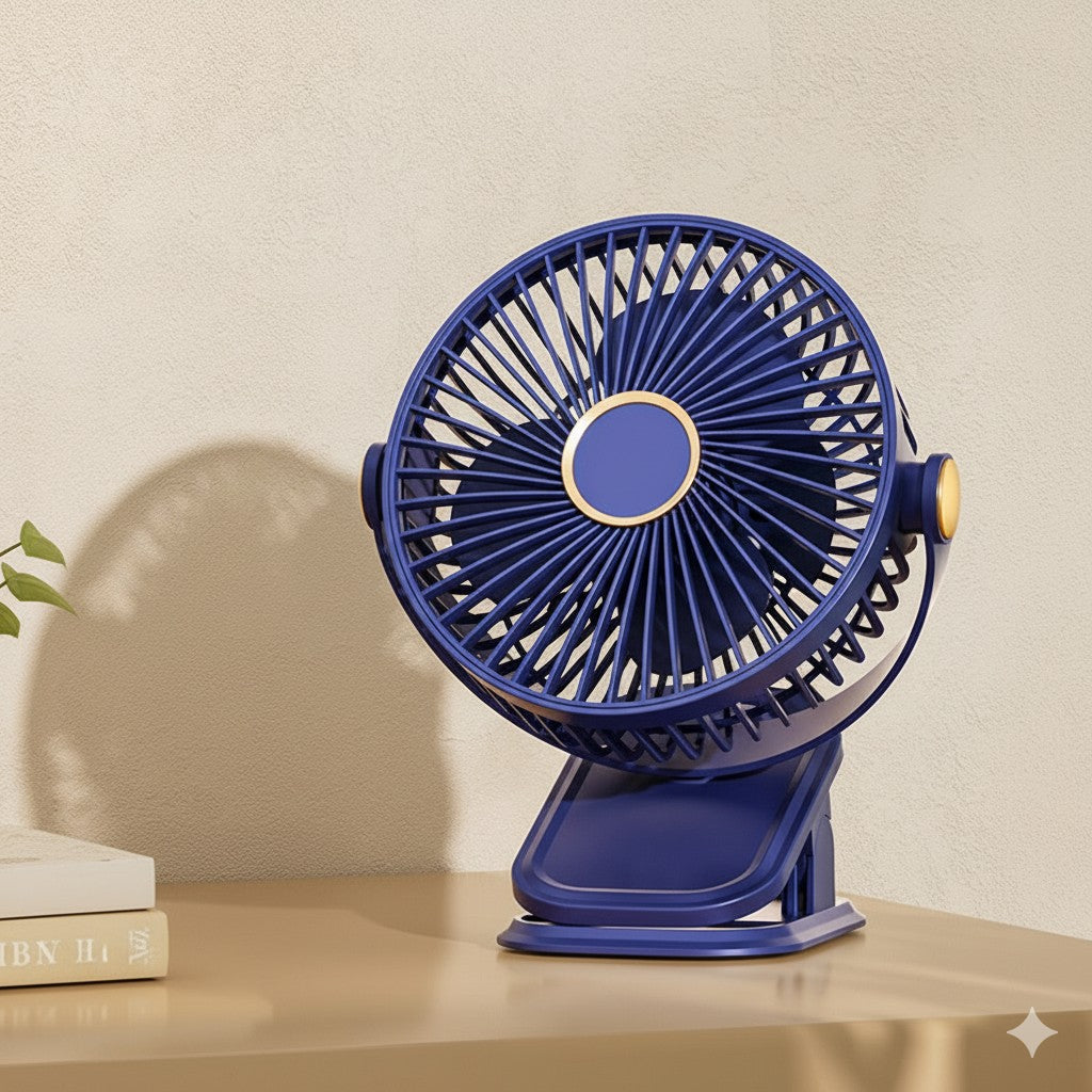 Clip on Portable Fan Rechargeable 720 ° Adjustable with LED Lights