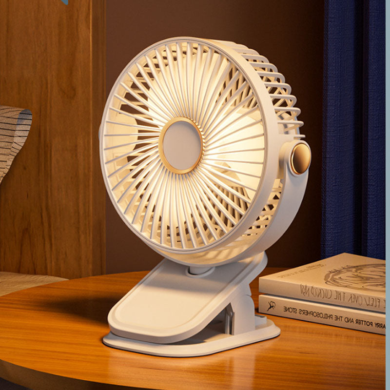 Clip on Portable Fan Rechargeable 720 ° Adjustable with LED Lights