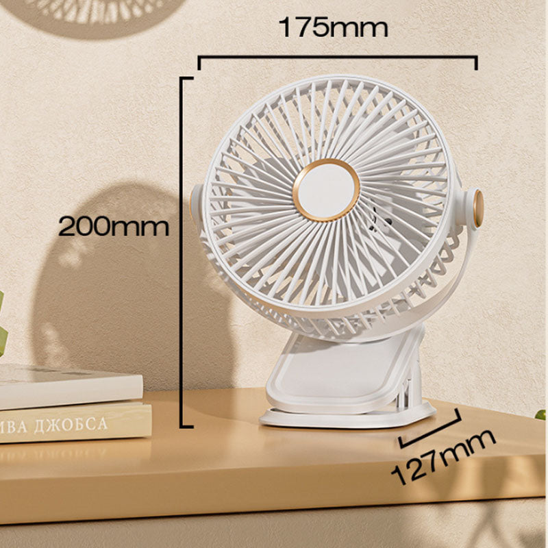 Clip on Portable Fan Rechargeable 720 ° Adjustable with LED Lights