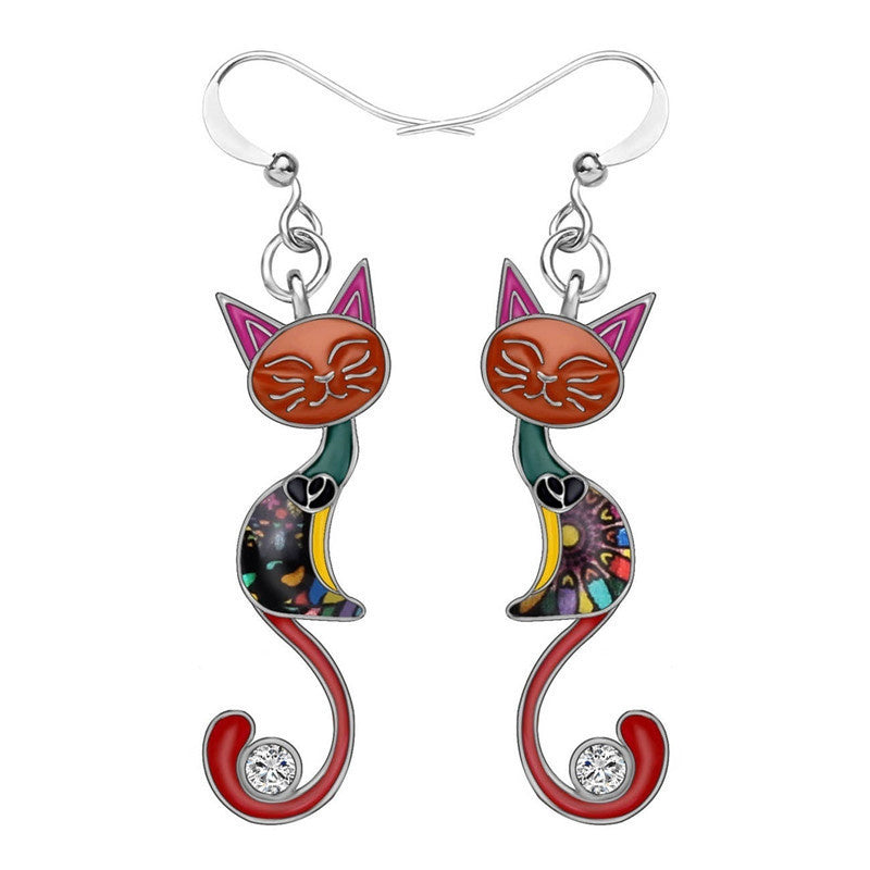 Colourful Cat Dangle Earrings