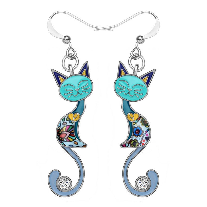 Colourful Cat Dangle Earrings