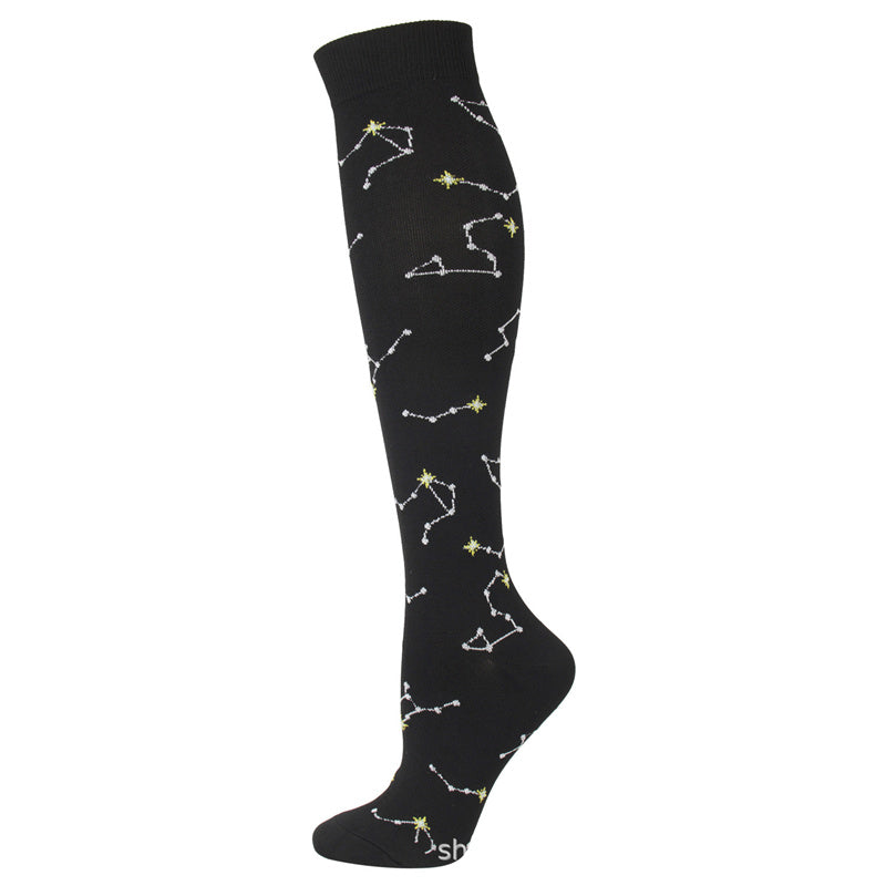 Knee-High Compression Socks Constellation Pattern Sports Nylon Stockings